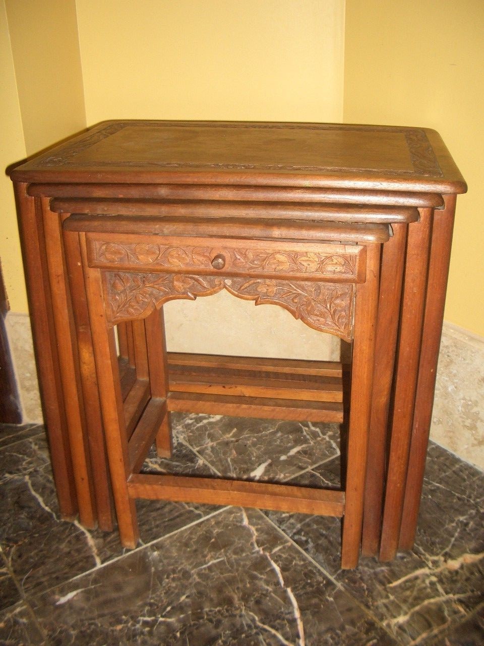 Nest of Tables, Oriental Influence, Walnut, Side, Early 20th Century