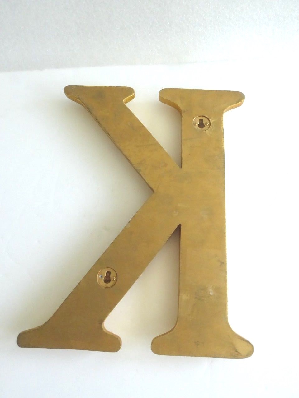 Vintage Large Alphabet Letter K Print Type Block Gold Color Sign, 12