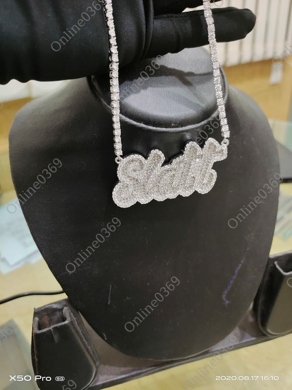 Pre-owned Online0369 3ct Cubic Zirconia Men Custom Crusive Name Necklace Free Stud Sterling Silver In White