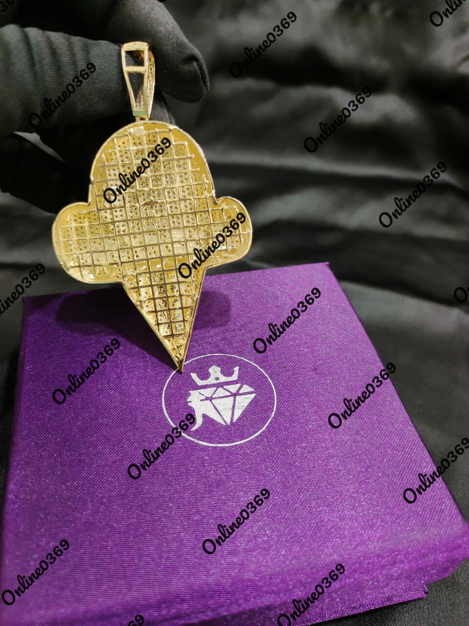 Pre-owned Online0369 Men's Round Cubic Zirconia Ice Cream Charm Pendant 14k Yellow Gold Plated Silver In White