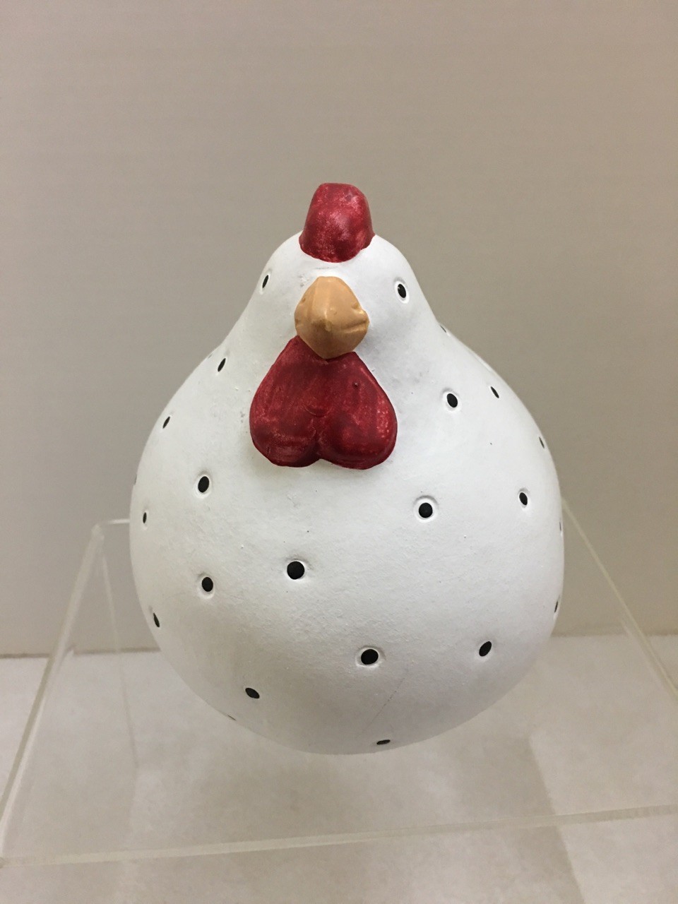 Two Chickens-One Large & One Small White Chickens with Black Dots.