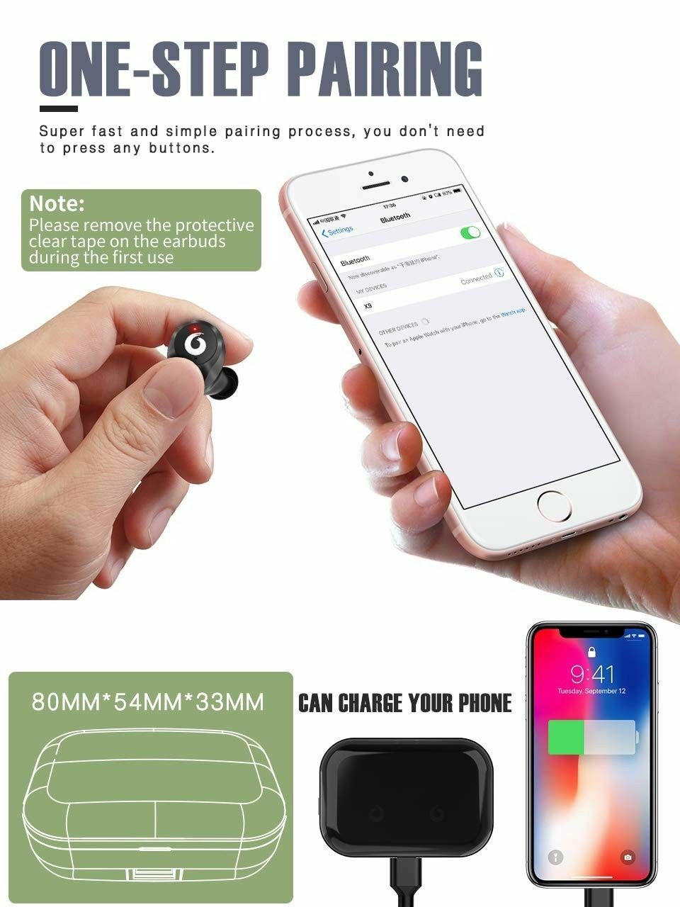 Wireless Earbuds Bluetooth 5.0 with Portable Charging Case for iPhone Samsung