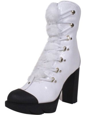 Pre-owned Moschino Love  Women's Naplak Ankle Boots Faux-fur In White