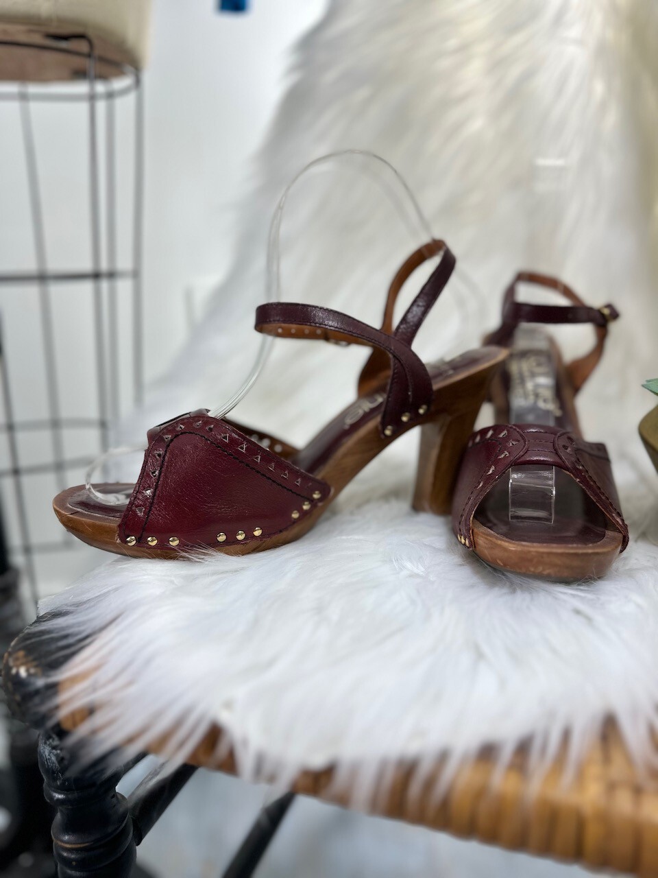 な*ん様 WOOD PLATFORM PUMPS ameri vintage VTG 1950s 60s wooden platform woven crochet macrame heels