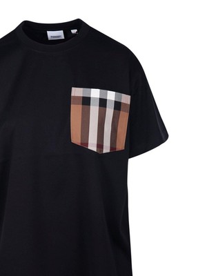 Pre-owned Burberry Vintage Check-detailed Crewneck T-shirt S In Black