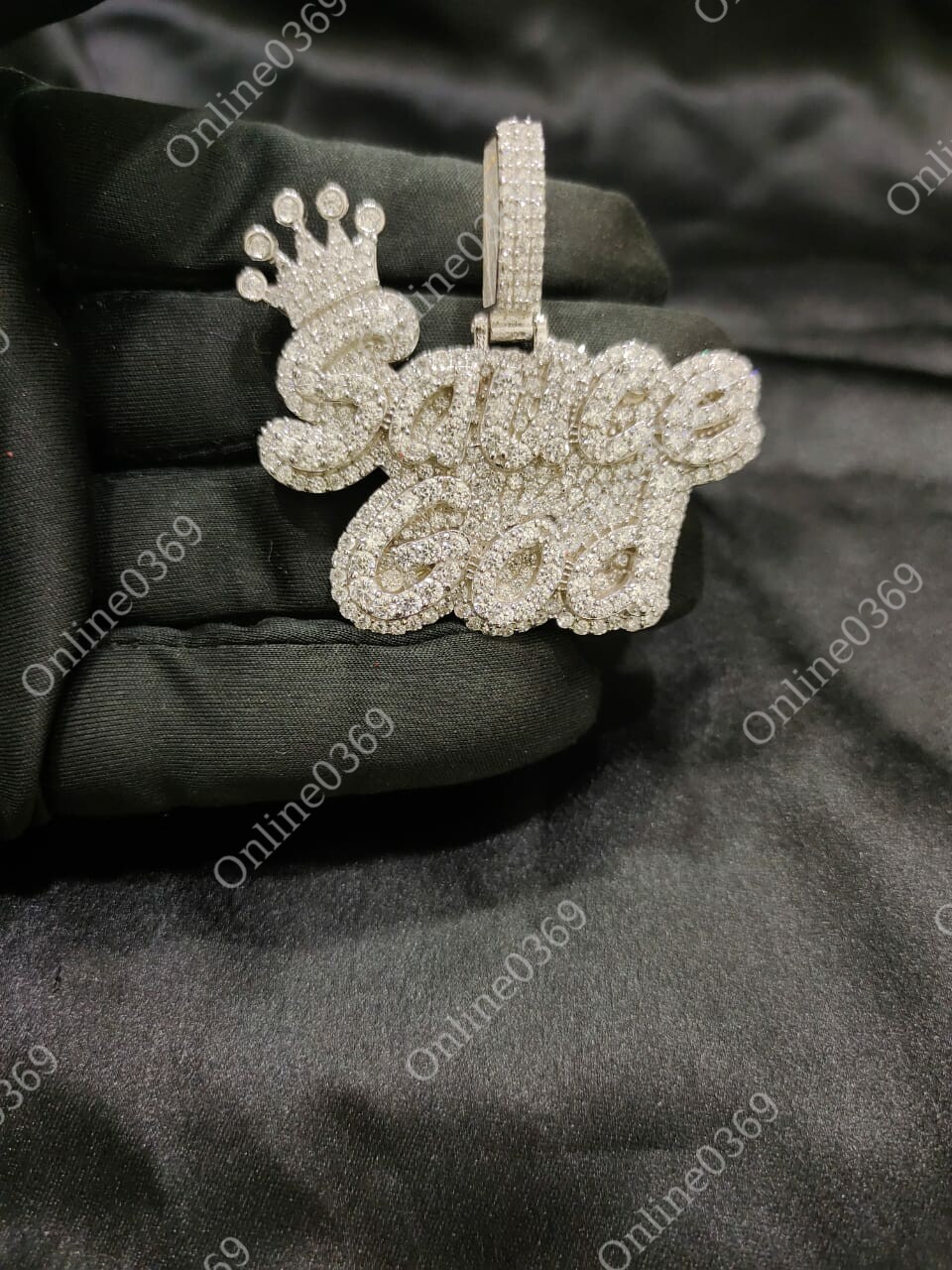 Pre-owned Online0369 2.48 Ct Round Cubic Zirconia Sauce God Charm Name Pendant In 925 Over Silver In White