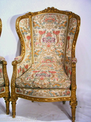 Antique PAIR LOUIS XVI BERGERE WING CHAIRS MUSEUM QUALITY/ W/Goverment /Papers