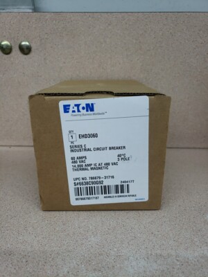 1) Eaton / Cutler Hammer EHD3060 3 Pole 60 Amp 480V Circuit Breaker