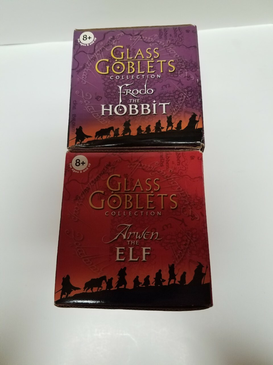 2001 Complete Set of 4 Lord of the Rings Glass Goblet Collection