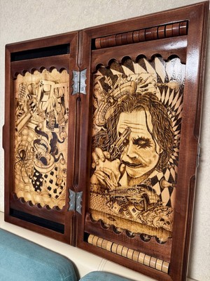 Backgammon Set - Ash Wood Board with Viking Design