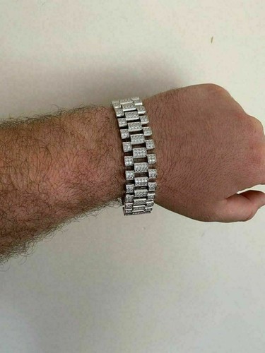 Pre-owned Silver Real Solid 925 Sterling  20mm Cz Presidential Watch Band Bracelet Heavy
