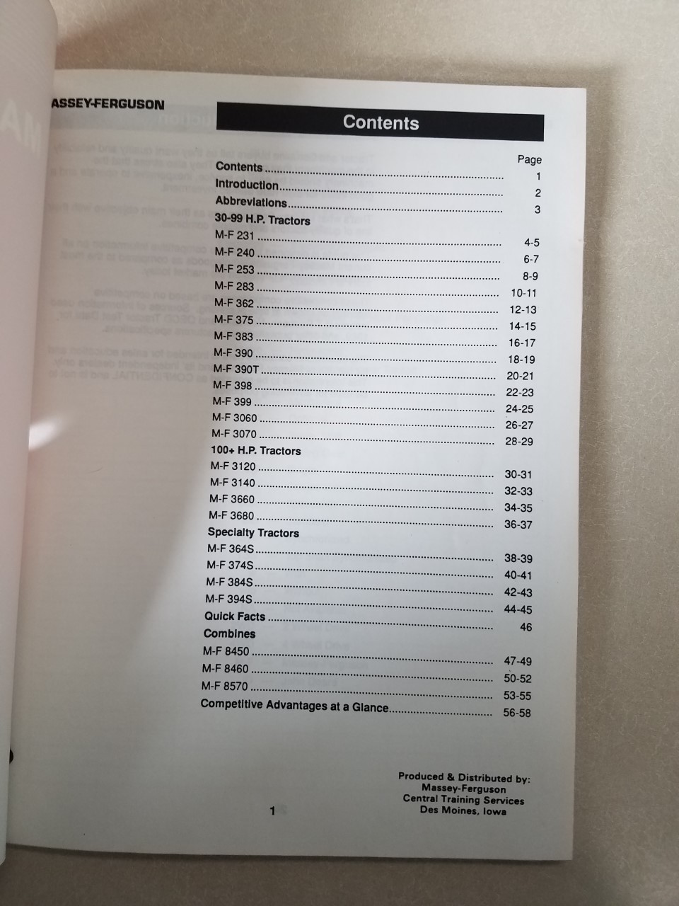 Massey Ferguson Products Competitive Comparison Manual Collectible