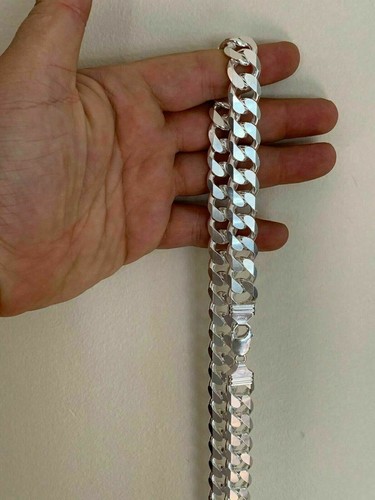 Pre-owned Silver Real 925 Sterling  Miami Cuban Link 14mm Heavy Chain 150-220g 20-30" Men's