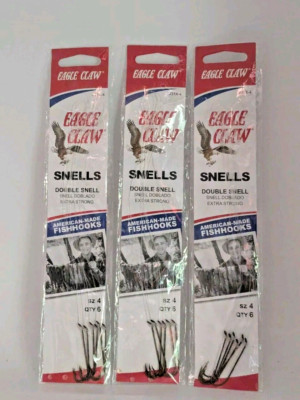 18 Eagle Claw 231X-4 Snells Double Snell Hooks Size 4