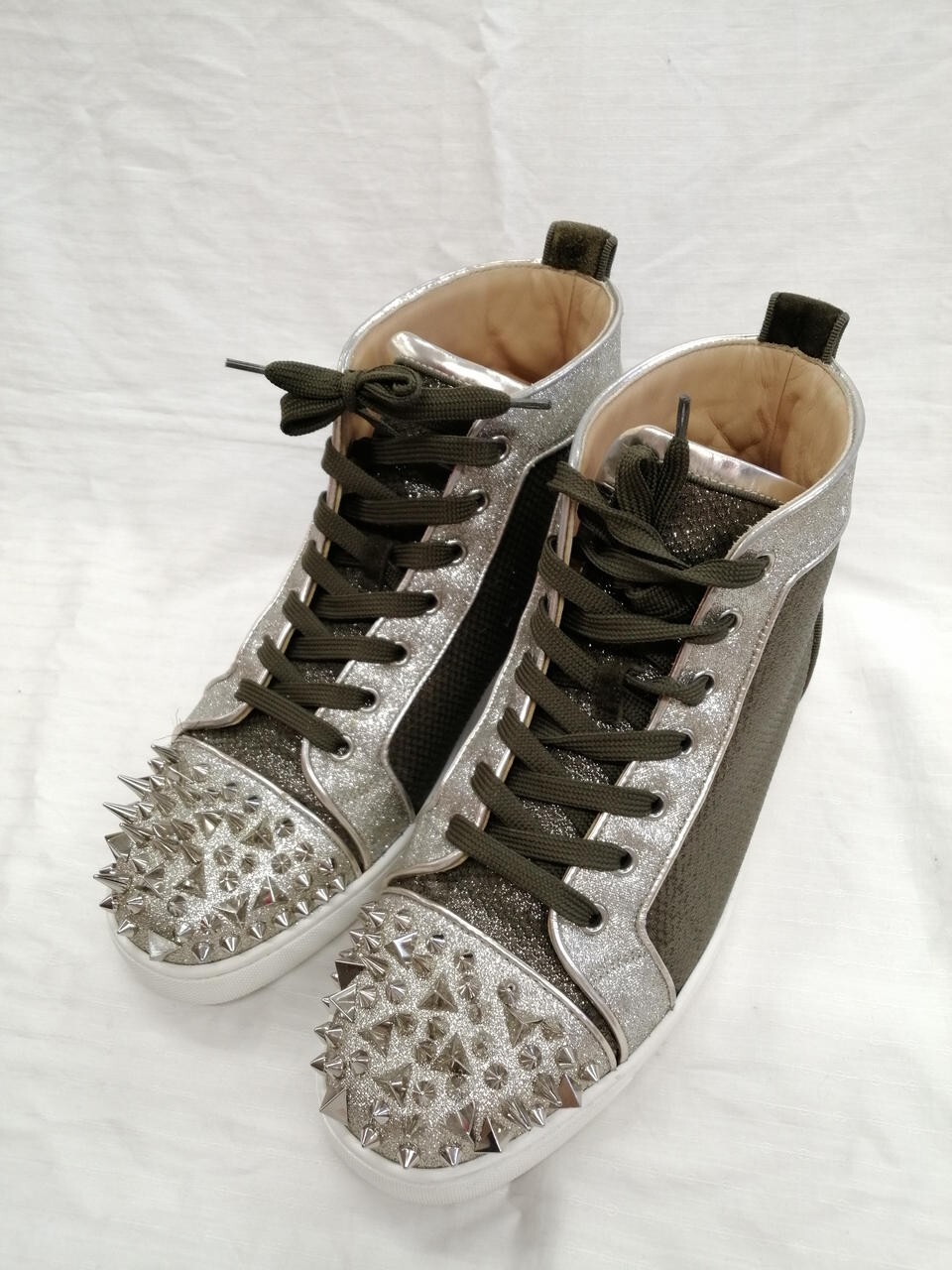 Christian Louboutin Spikes, High Top Sneakers in Khaki US8