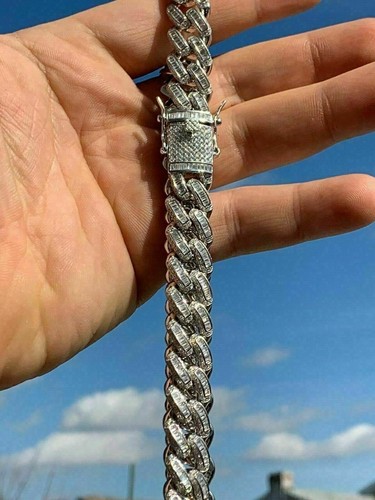 Pre-owned Silver Men's Miami Cuban Link Choker Chain Real Solid 925  Baguette Hip Hop Cz In White/colorless