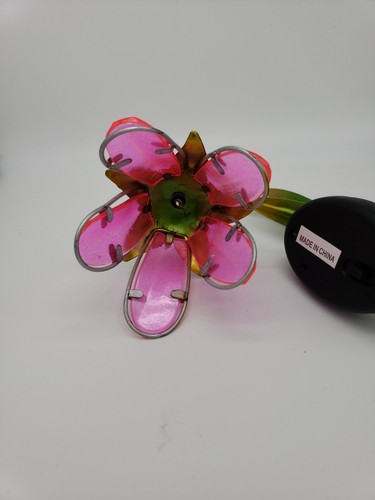 Aluminum Solar Powered Outdoor Flower Stake Light Green & Pink