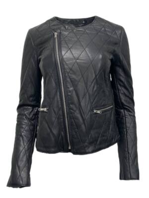 BLK DNM BLK DNM DAMEN SCHWARZ GESTEPPT LEDER JACKET 41 GRÖSSE S