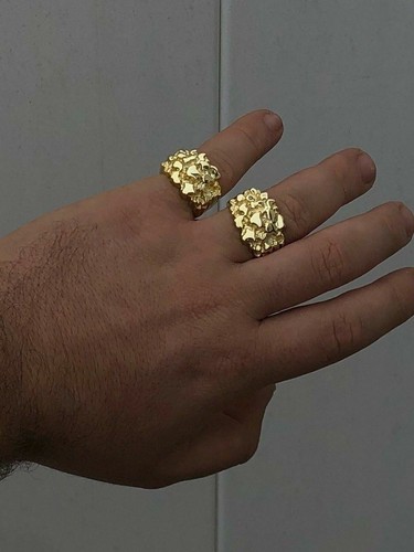 Pre-owned Silver Men's Solid 14k Yellow Gold Heavy Nugget Ring Size 7 8 9 10 11 12 13 12-14 Grams