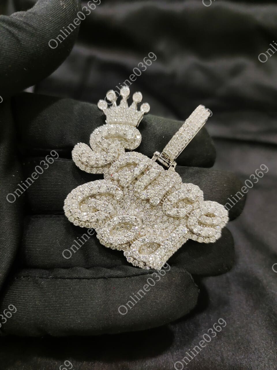 Pre-owned Online0369 2.48 Ct Round Cubic Zirconia Sauce God Charm Name Pendant In 925 Over Silver In White