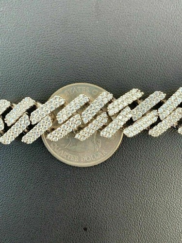 Pre-owned Silver Miami Cuban Prong Chain Solid 925 Sterling  Choker Mens Necklace Cz Hiphop