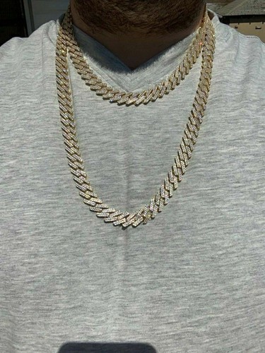 Pre-owned Silver Prong Miami Cuban Chain 14k Gold Plated Solid 925 Sterling  18"- 30" Cz