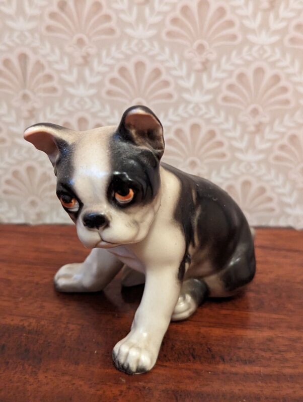 Vintage Boston Terrier Dog Puppy Ceramic Figurine