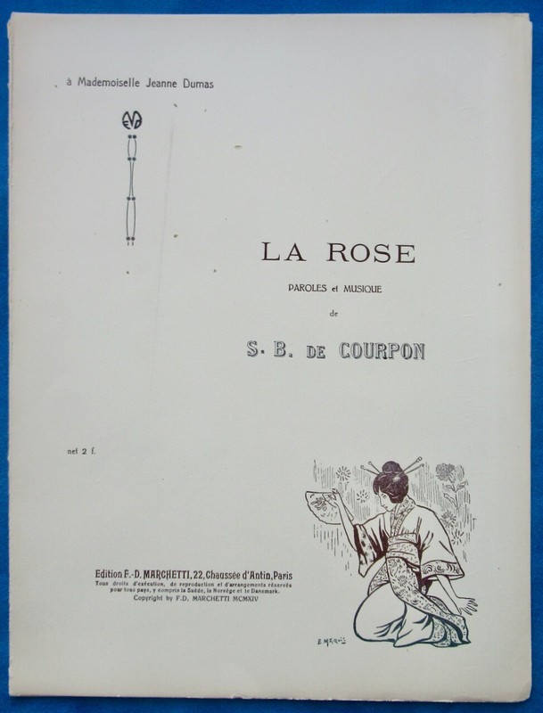 Chant Piano Partition La Rose S Bovet De Courpon 1914 Jeanne Dumas Edg. Maquis