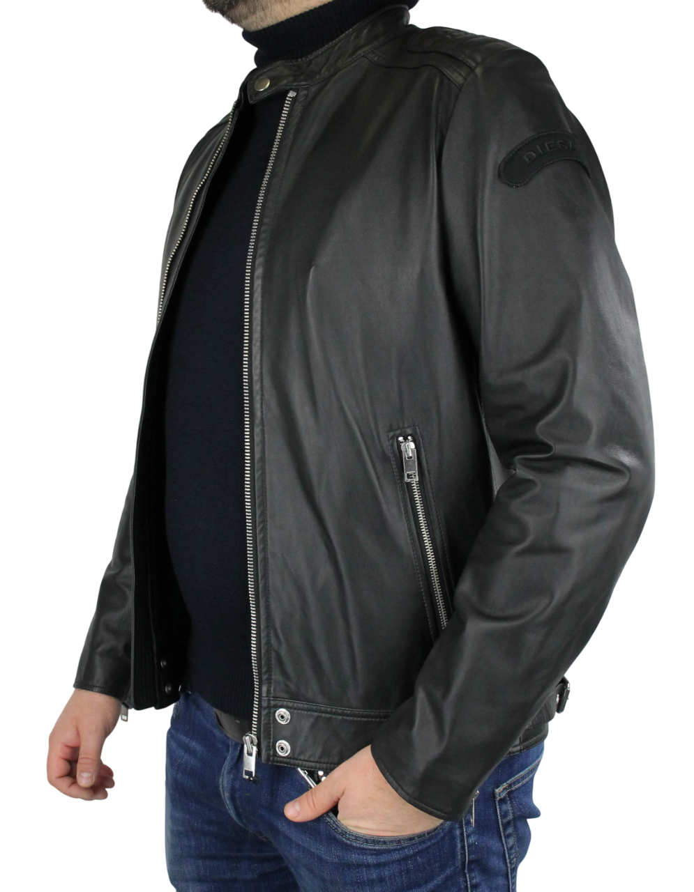 ジャケット・アウター DIESEL Motorcycle Jacket Men's Leather biker jacket with piping detail | Black | Diesel