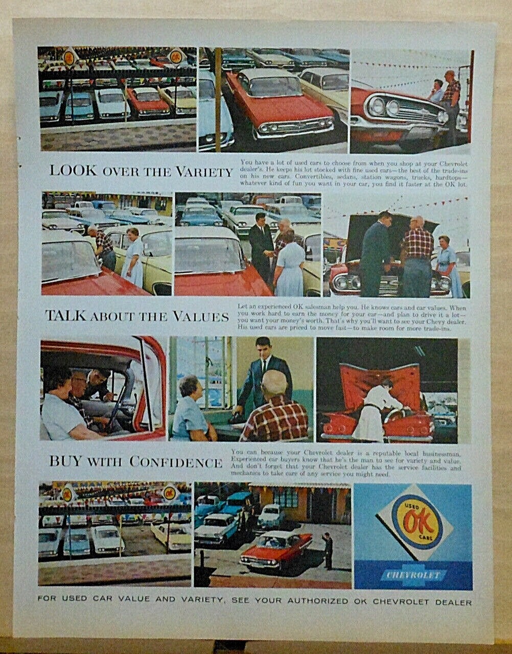 1962 magazine ad for Chevrolet OK Used Cars - Look over Variety 