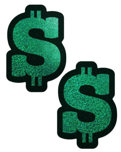 Money: Green Glitter Dollar Sign Nipple Pasties by Pastease® 
