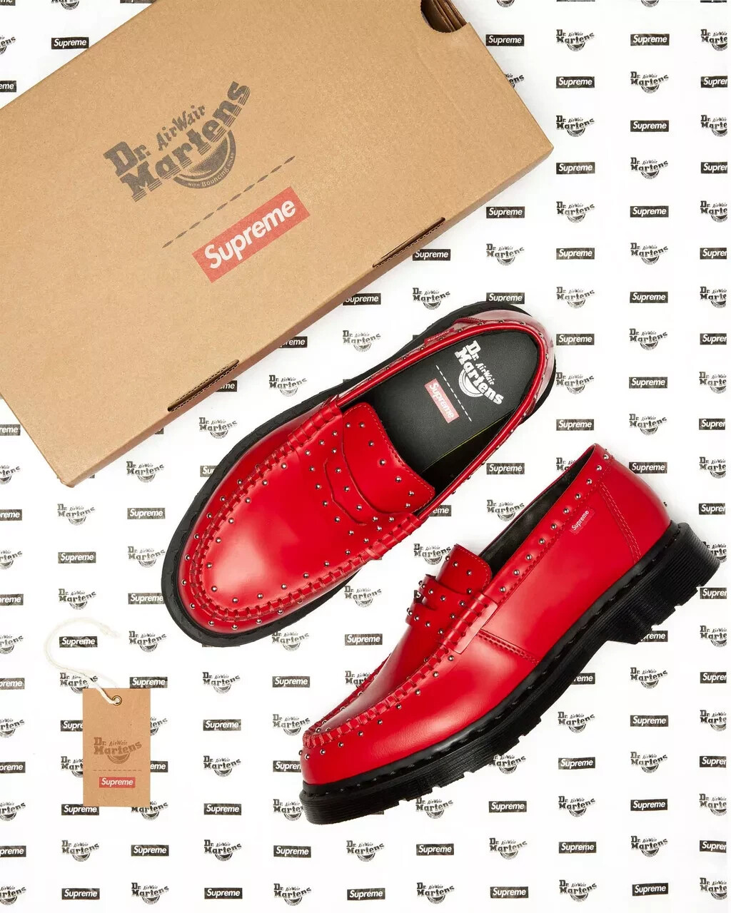 Supreme × Dr.Martens Loafer Red 27cm Supreme Dr. Martens Studded Penton Loafer (SS25) - $198