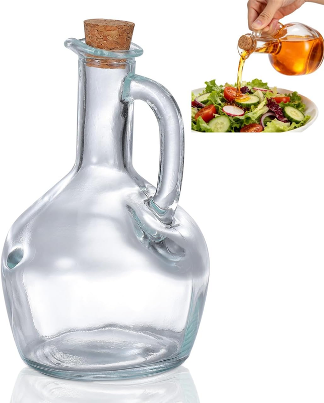 430Ml Glass Oil Dispenser Bottle with Handle and Cork Stopper, Clear Olive Oil V