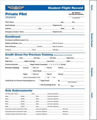 ASA Student Flight Record Private Pilot - ASA-SFR-P6 - 6th Edition