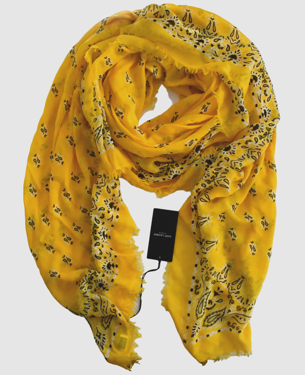 SAINT LAURENT Yellow/Black PAISLEY Print MODAL CASHMERE