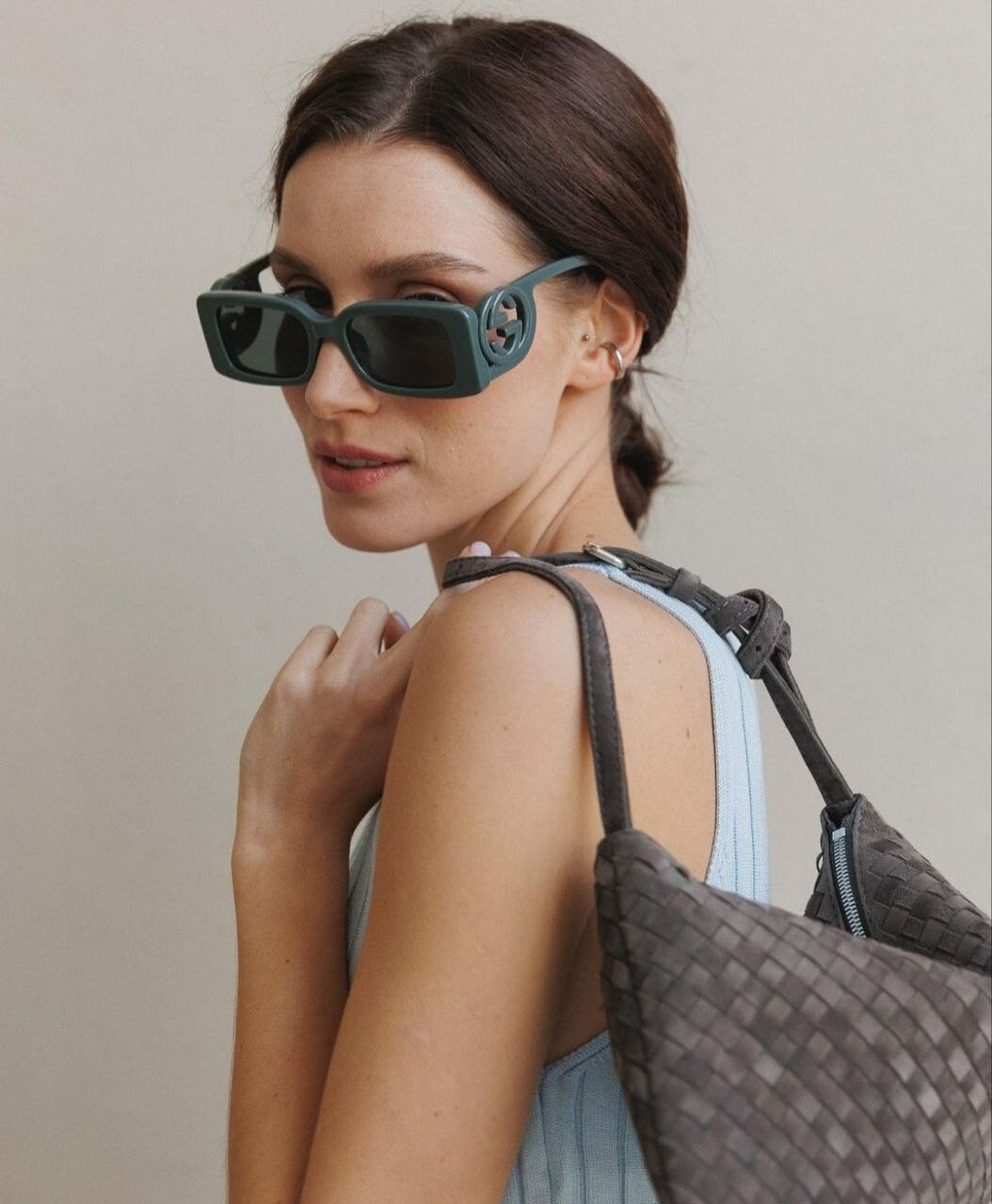 Pre-owned Gucci Gg1325s 003 Grey Smoke Grey Rectangle Women Sunglasses 54mm In Gray