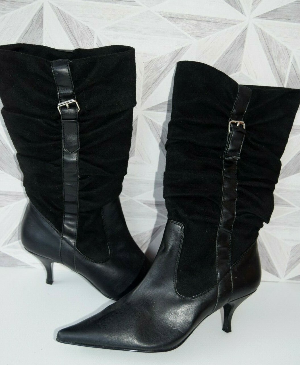 ladies black leather calf length boots