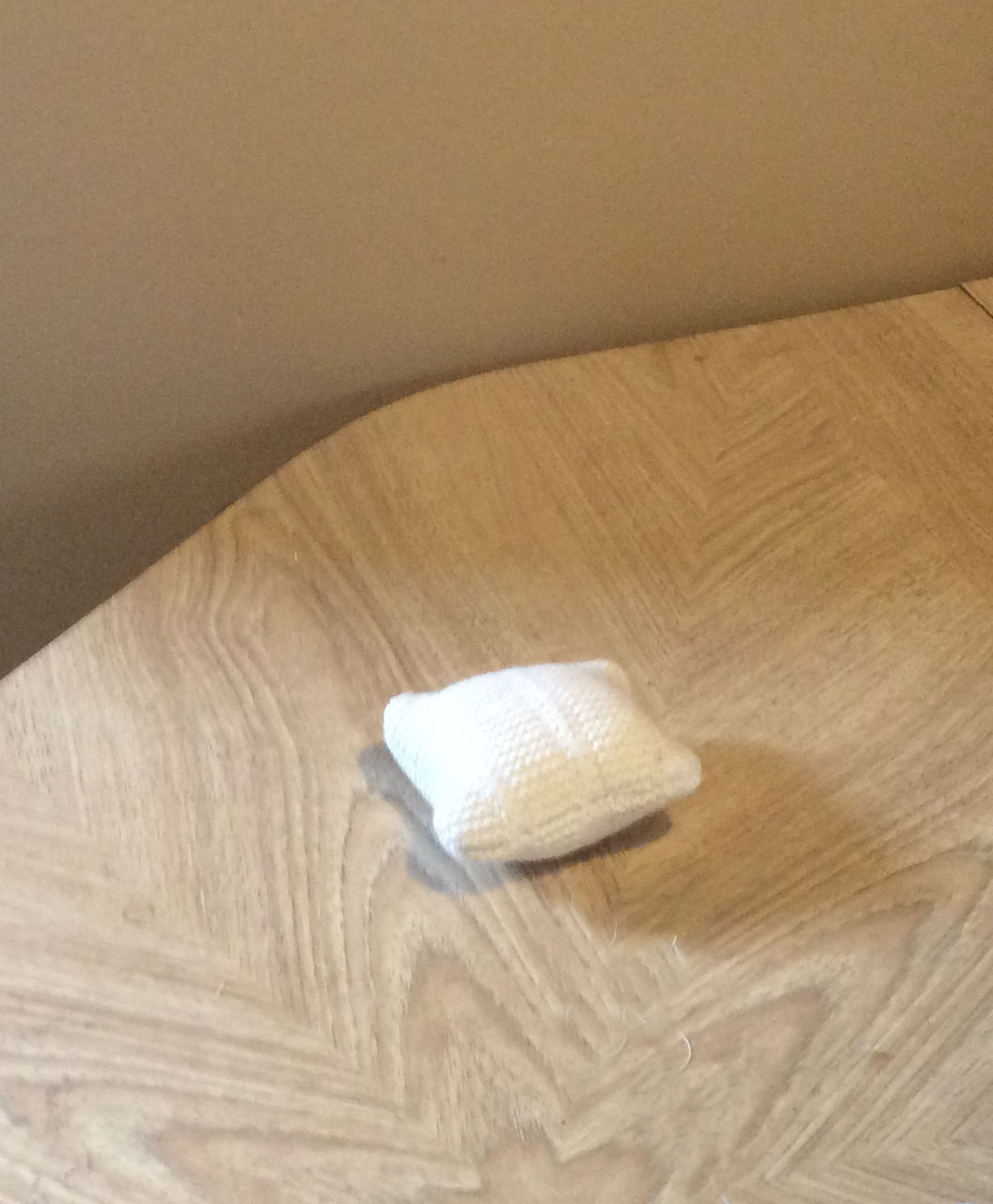 handmade white knitted pin cushion