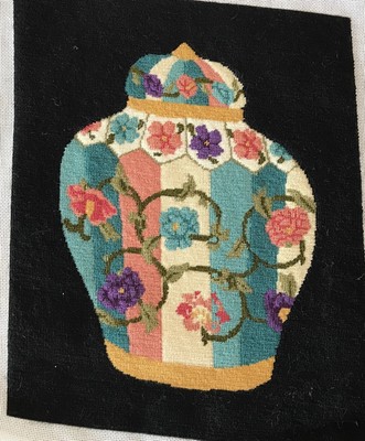 DORA Asian Floral Vase Black Background Needlepoint Tapestry 11