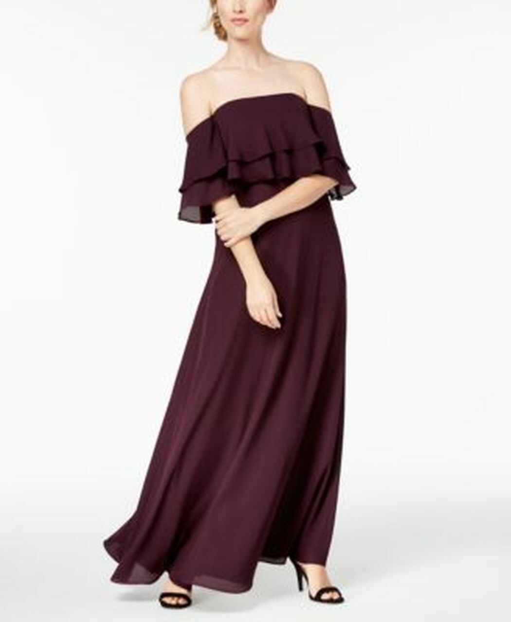 Изысканное платье с воланами цвета баклажана от Calvin Klein NWT, платье с открытыми плечами, размер 2,6