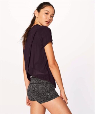   NWT Lululemon Quick Pace Short Sleeve Top Sz 2 Dark Adobe Burgundy Mesh RARE!