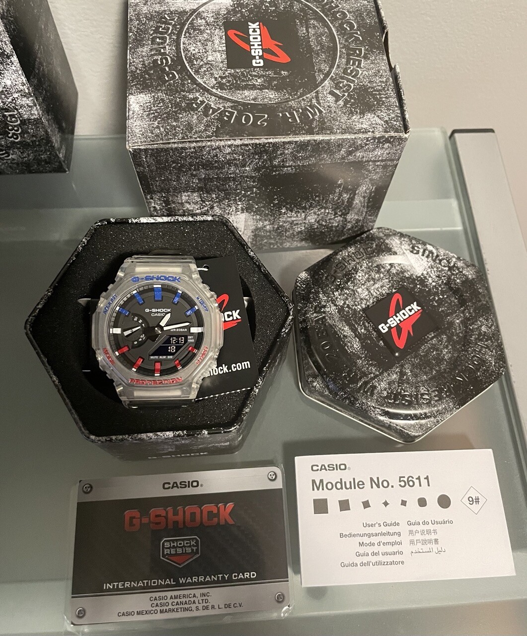 Pre-owned G-shock Custom Hand-painted Clear Red/white/blue Casio  Ga2100-ske-7a Casioak