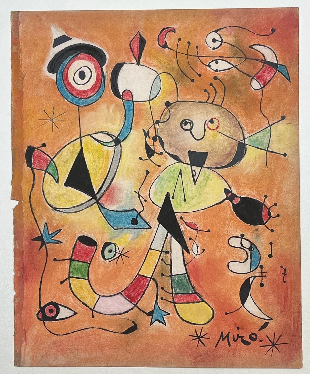 Joan Miró (Handmade) Drawing On old Paper Signed & Stamped