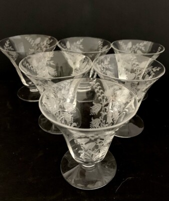 (6) TIFFIN ''FUCHSIA'' FOOTED FRUIT/OYSTER COCKTAIL GLASSES 3 1/4'' TALL ''MINT'' 