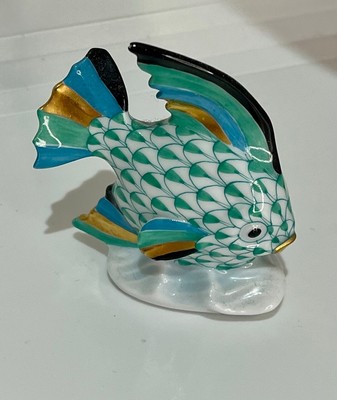 Herend Sailing (Angel) Tropical Fish Green Fishnet Porcelain Figurine - Small