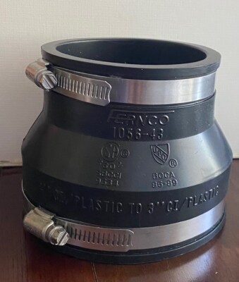 Fernco 1056-43 Flexible Pipe Coupling 4  Ci/Plastic/Steel to 3  Ci/Plastic/Steel