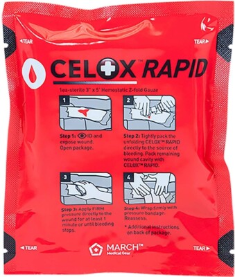 Celox RAPID Hemostatic Z-Folded Gauze First-Aid for Moderate to Severe Bleeding