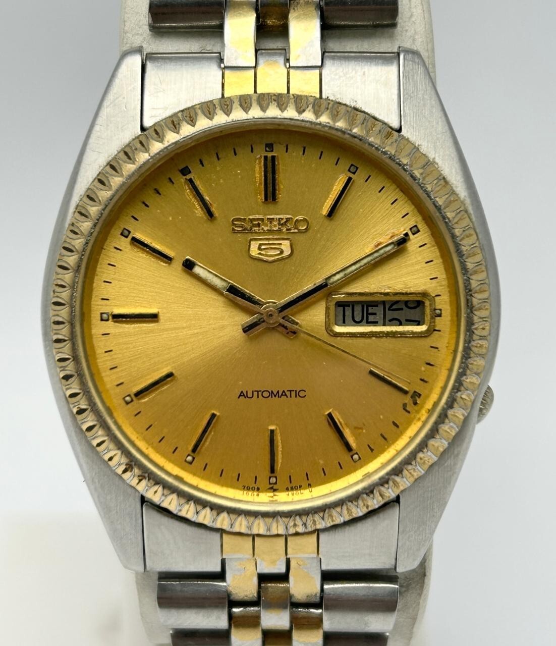 美品 SEIKO セイコー 5 7009-3110 デイデイト 自動巻 Seiko 5 Automatic Two Tone 7009-3110 DayDate Vintage Watch