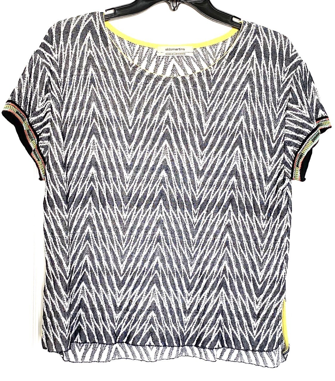 

ALDO MARTINS Открытый вязаный топ в полоску Chevron Missoni  16 LARGE XL Anthropologie, Multicolor