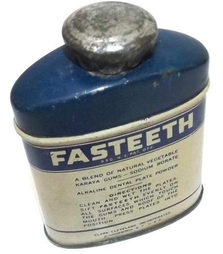 Vintage  Fasteeth 3/4 oz. Tooth Powder Advertising  Tin - Full